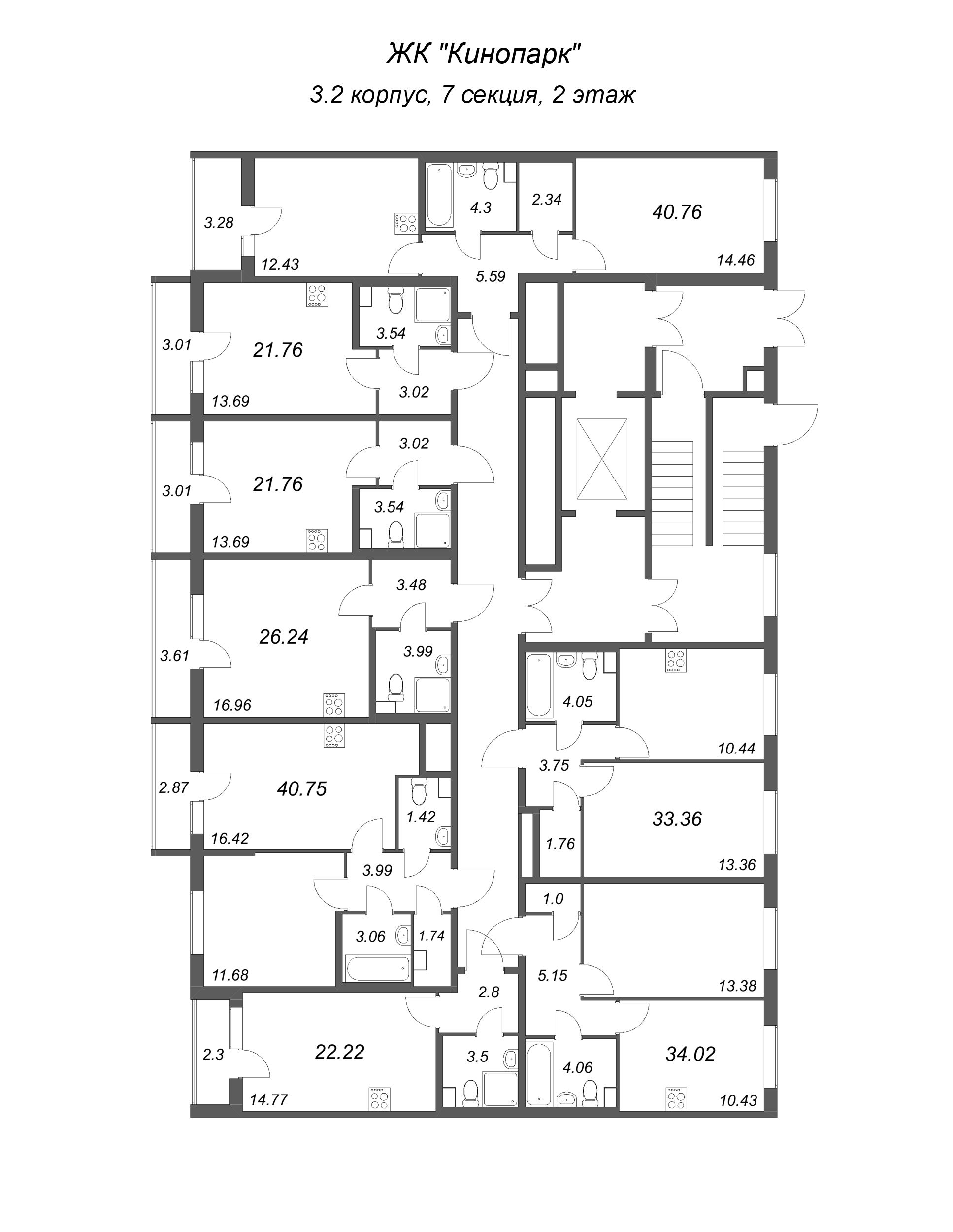Квартира-студия, 22.22 м² в ЖК "Кинопарк" - планировка этажа