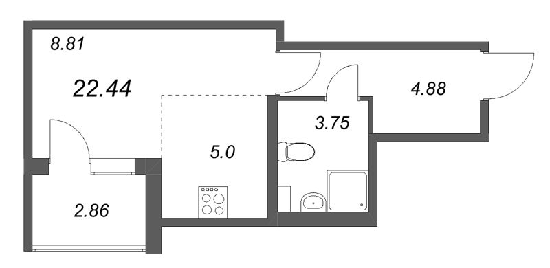 Квартира-студия, 22.44 м² в ЖК "Любоград" - планировка, фото №1