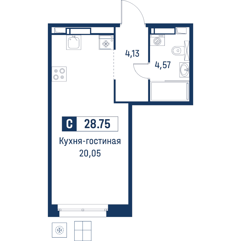Квартира-студия, 28.75 м² в ЖК "Символист" - планировка, фото №1