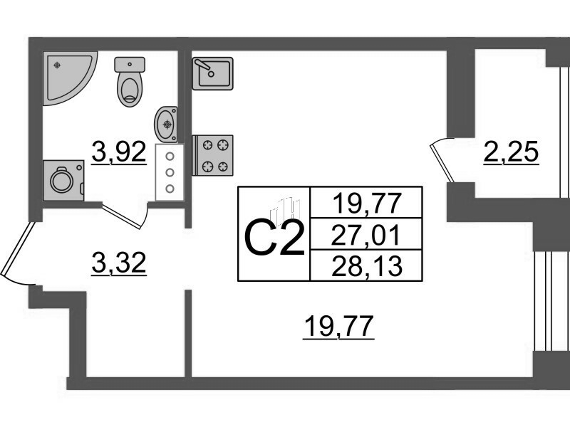 Квартира-студия, 28.13 м² - планировка, фото №1