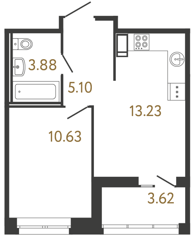 1-комнатная квартира, 32.84 м² в ЖК "Ultra City 3.0" - планировка, фото №1