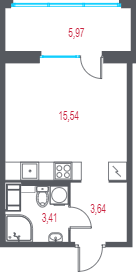 Квартира-студия, 24.38 м² в ЖК "Город-спутник Южный" - планировка, фото №1