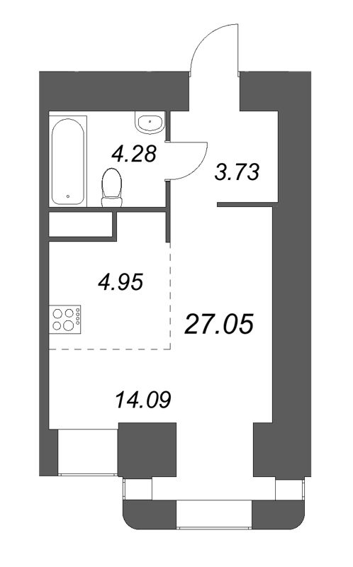 Квартира-студия, 27.05 м² - планировка, фото №1