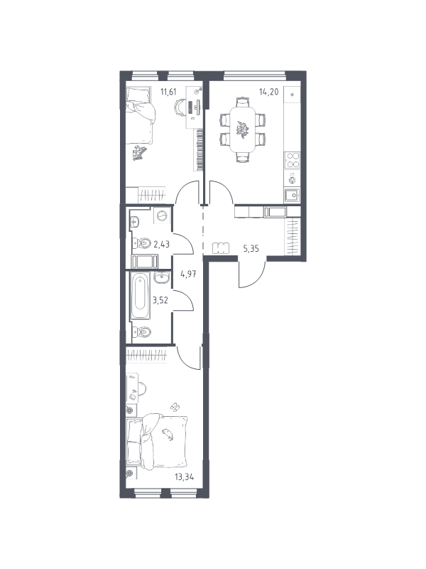 2-комнатная квартира, 55.13 м² в ЖК "Новое Колпино" - планировка, фото №1