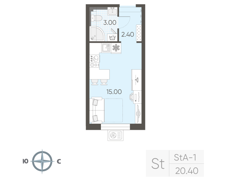 Квартира-студия, 20.4 м² в ЖК "Зеркальный ручей" - планировка, фото №1