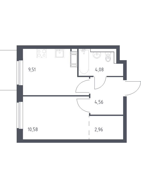 1-комнатная квартира, 31.69 м² в ЖК "Квартал Торики" - планировка, фото №1