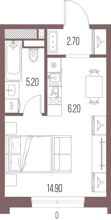 Квартира-студия, 29 м² в ЖК "Легенда на Охте" - планировка, фото №1
