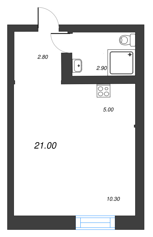 Квартира-студия, 21 м² - планировка, фото №1