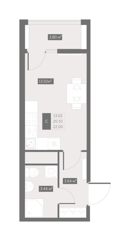2-комнатная квартира, 61.83 м² - планировка, фото №1