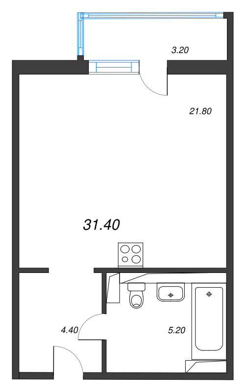 Квартира-студия, 31.4 м² в ЖК "Руднева 15" - планировка, фото №1