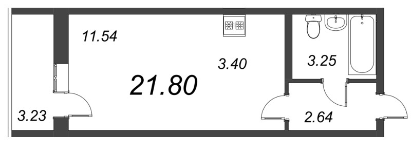 Квартира-студия, 21.8 м² в ЖК "Капральский" - планировка, фото №1