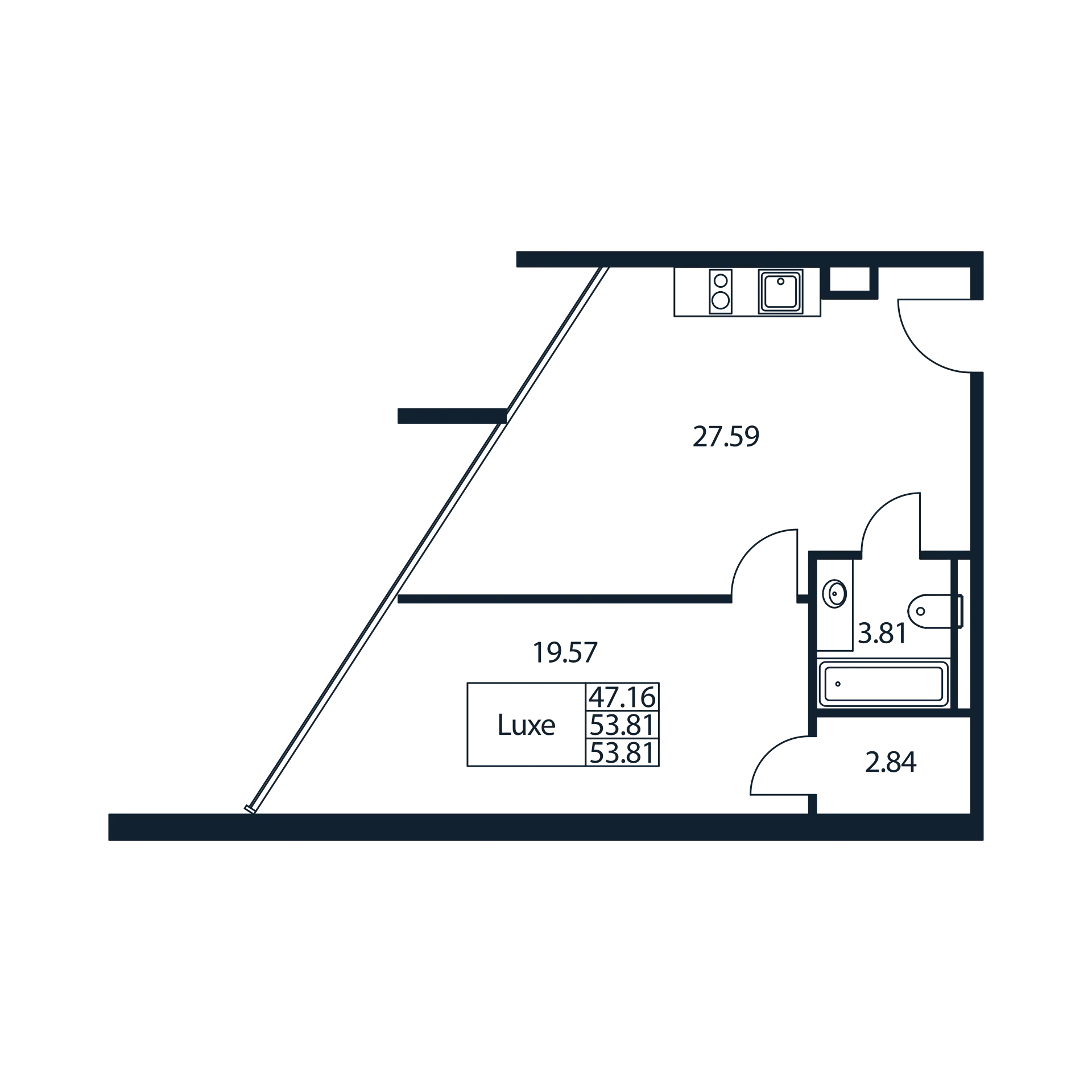 2-комнатная (Евро) квартира, 54.76 м² в ЖК "Арт Плаза" - планировка, фото №1