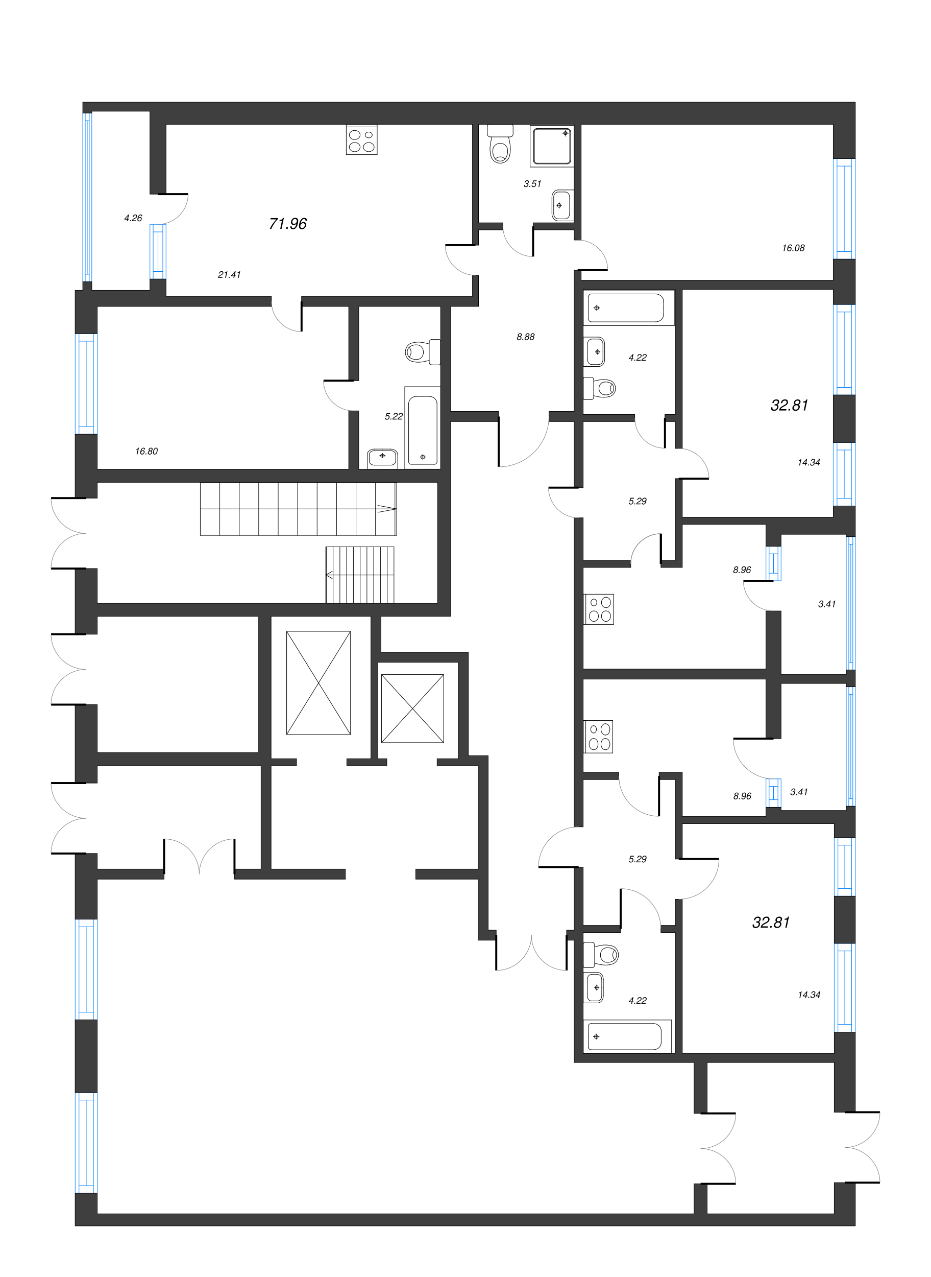 1-комнатная квартира, 32.81 м² в ЖК "Чёрная речка" - планировка этажа