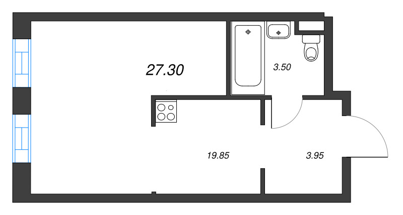 Квартира-студия, 27.3 м² в ЖК "Зум на Неве" - планировка, фото №1