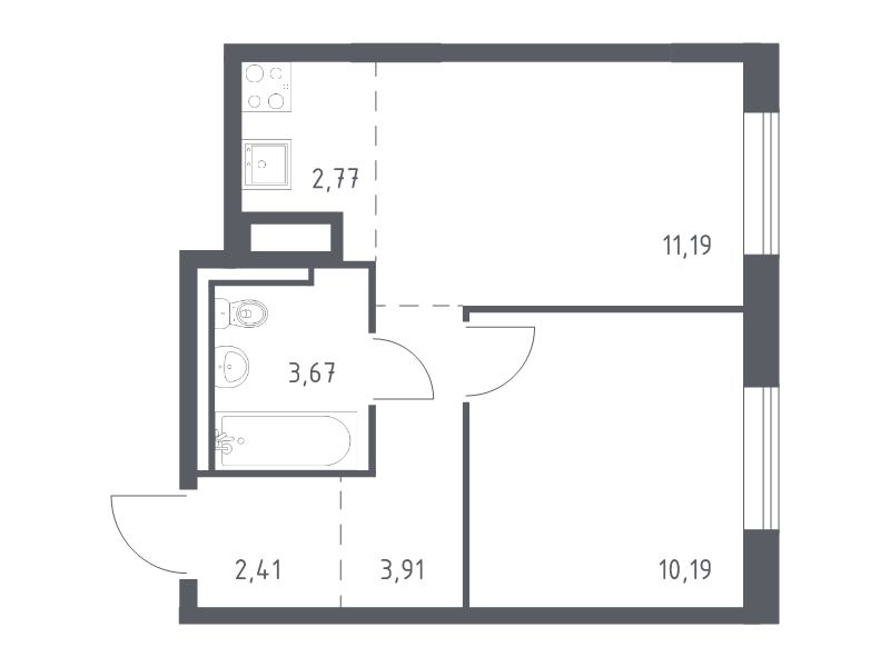 1-комнатная квартира, 34.14 м² в ЖК "Квартал Лаголово" - планировка, фото №1