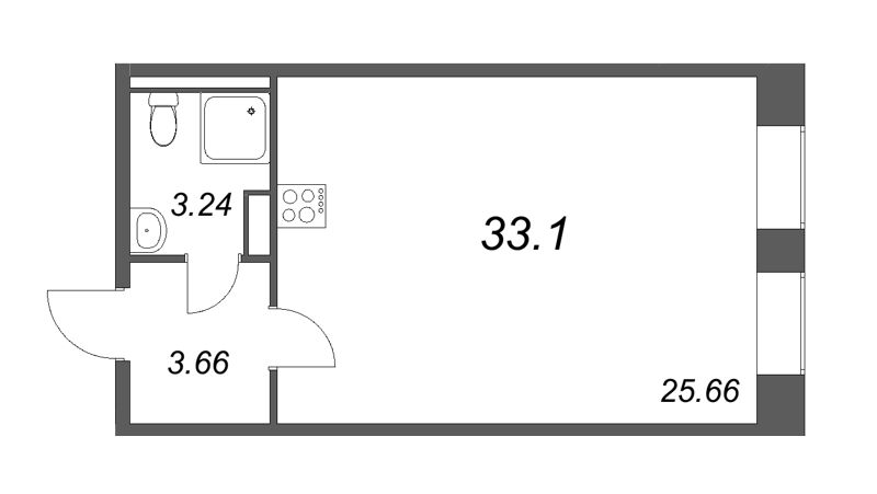 Квартира-студия, 33.1 м² - планировка, фото №1