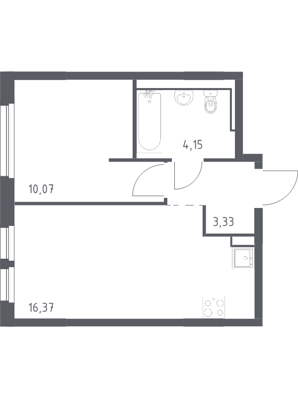 2-комнатная (Евро) квартира, 33.92 м² в ЖК "Невская Долина" - планировка, фото №1