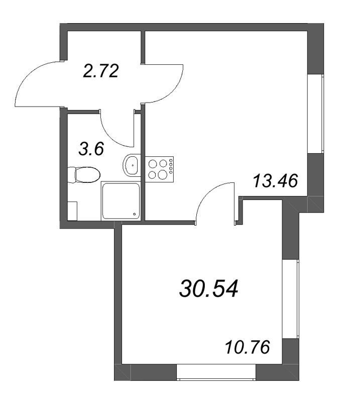 1-комнатная квартира, 30.54 м² в ЖК "Гранат" - планировка, фото №1