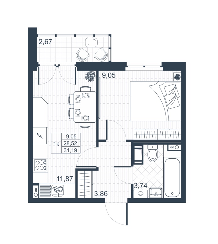 1-комнатная квартира, 29.86 м² в ЖК "Ново-Антропшино" - планировка, фото №1