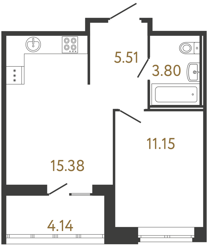 2-комнатная (Евро) квартира, 35.84 м² в ЖК "Ultra City 3.0" - планировка, фото №1