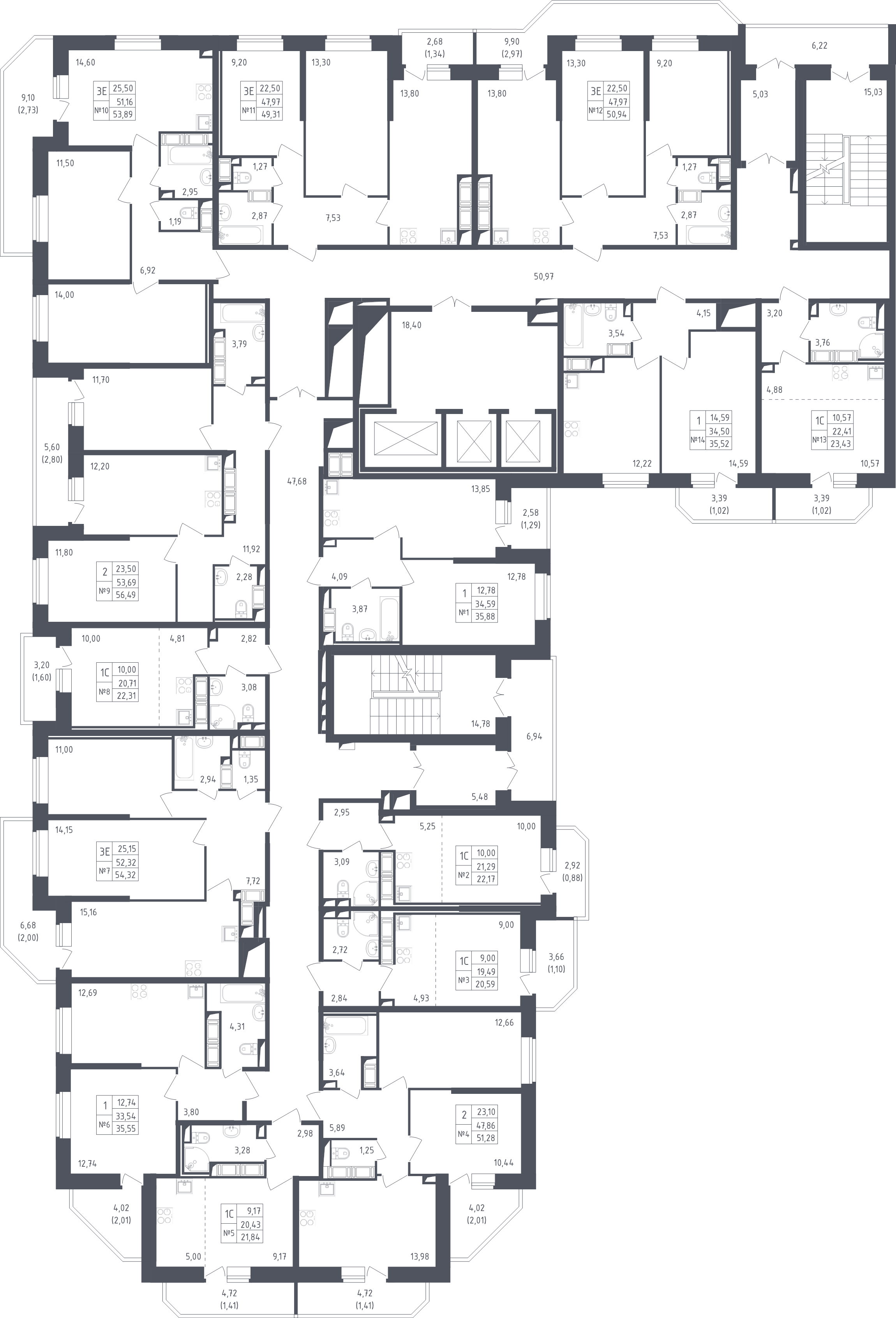 1-комнатная квартира, 35.88 м² в ЖК "Живи! В Рыбацком" - планировка этажа