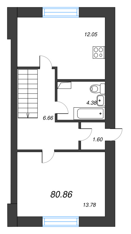 4-комнатная квартира, 80.86 м² в ЖК "Фёдоровское" - планировка, фото №1