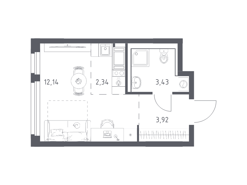 Квартира-студия, 21.83 м² в ЖК "Новое Колпино" - планировка, фото №1