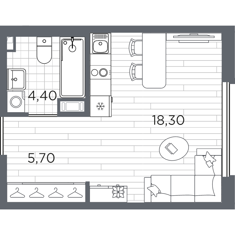 Квартира-студия, 28.4 м² в ЖК "PLUS Пулковский" - планировка, фото №1