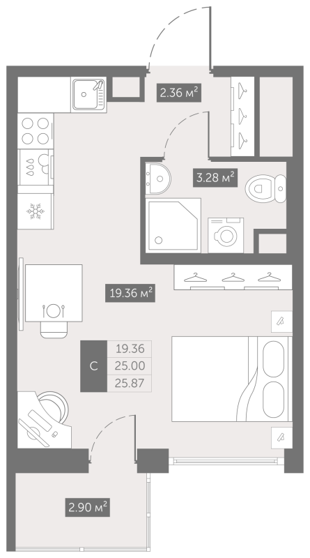 1-комнатная квартира, 33.53 м² в ЖК "UP-квартал Новый Московский" - планировка, фото №1
