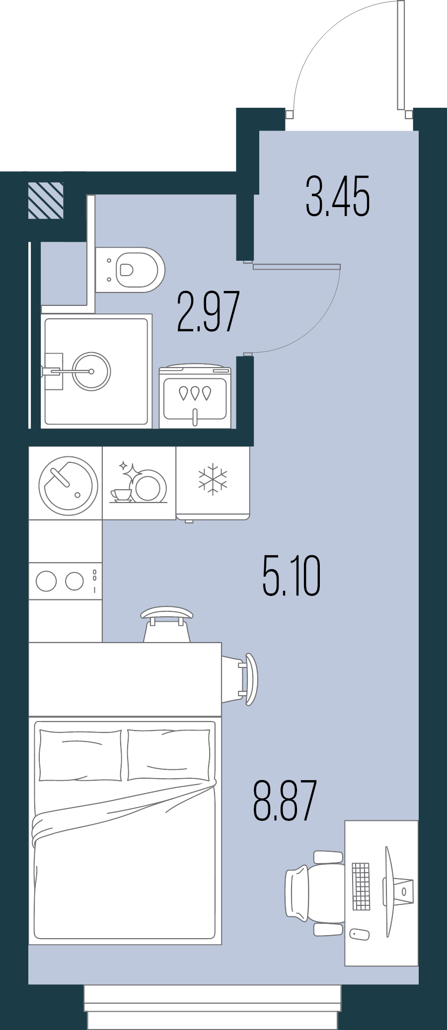 Квартира-студия, 20.39 м² в ЖК "Новая Земля" - планировка, фото №1