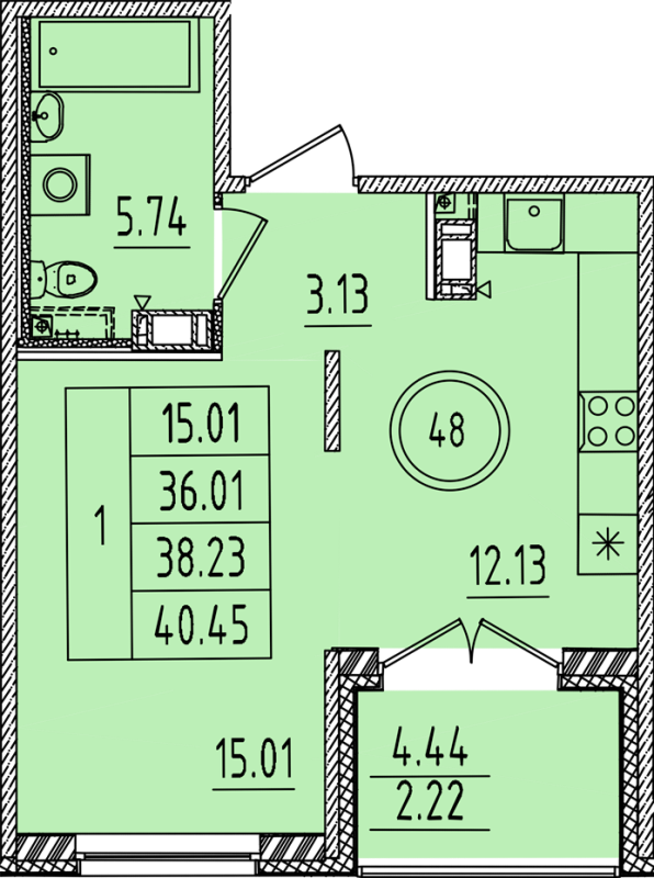 1-комнатная квартира, 36.01 м² в ЖК "Образцовый квартал 14" - планировка, фото №1