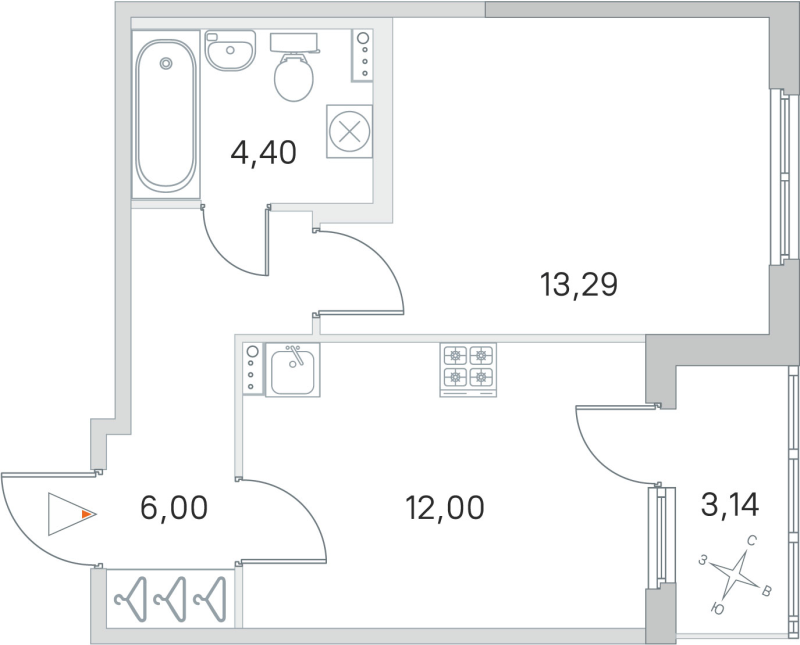 1-комнатная квартира, 35.69 м² в ЖК "Любоград" - планировка, фото №1