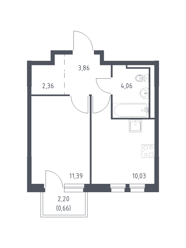1-комнатная квартира, 32.36 м² - планировка, фото №1