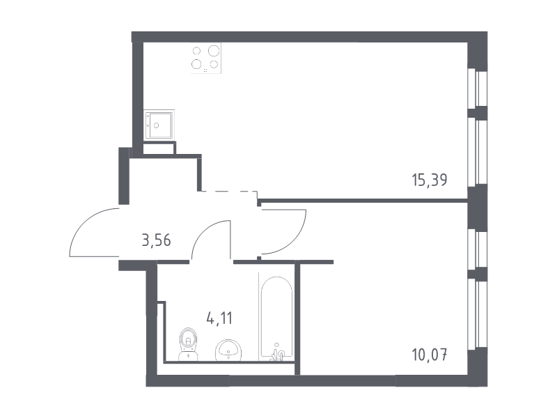 2-комнатная (Евро) квартира, 33.13 м² - планировка, фото №1