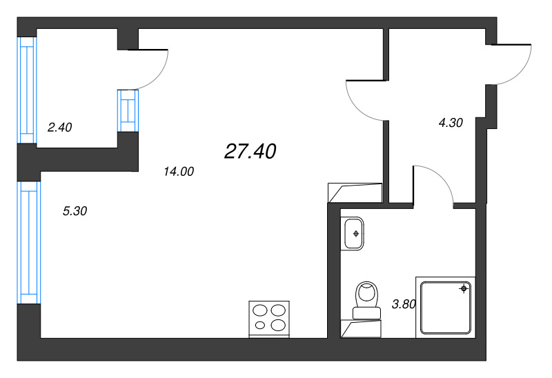 Квартира-студия, 27.4 м² в ЖК "Дубровский" - планировка, фото №1