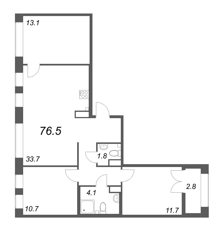 4-комнатная (Евро) квартира, 76.5 м² - планировка, фото №1