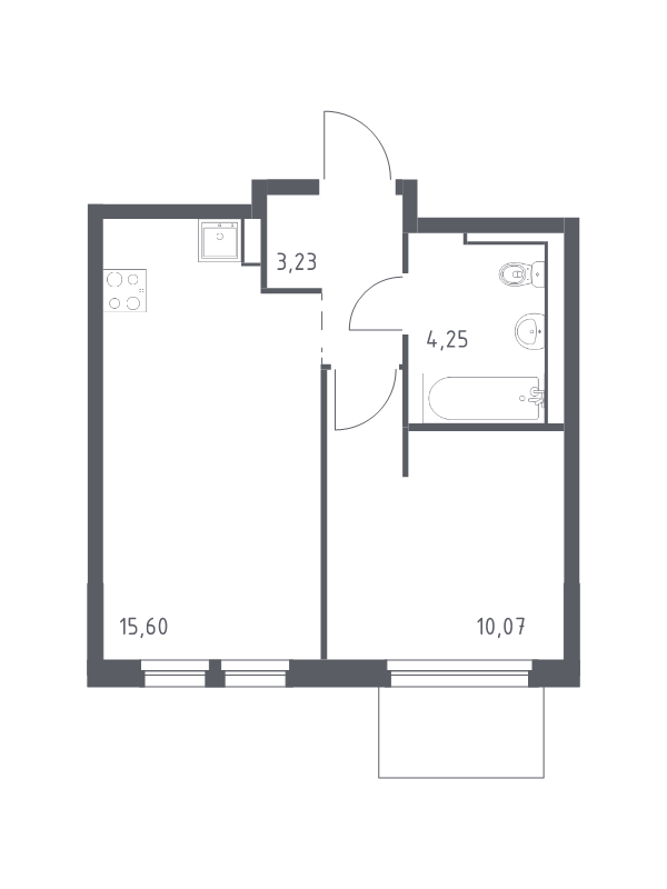 2-комнатная (Евро) квартира, 33.15 м² - планировка, фото №1