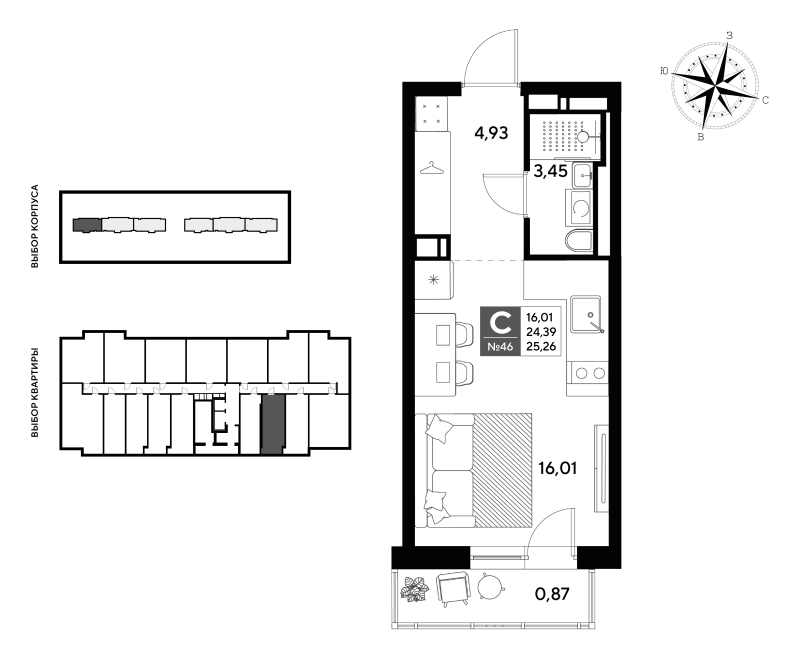 Квартира-студия, 25.26 м² в ЖК "Догма Юкки" - планировка, фото №1