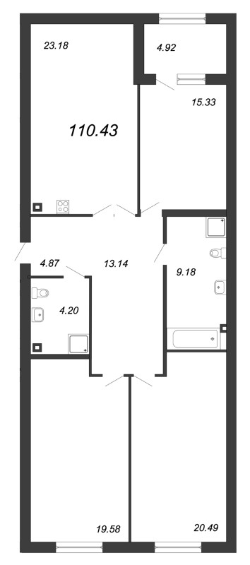 3-комнатная квартира, 111.6 м² - планировка, фото №1