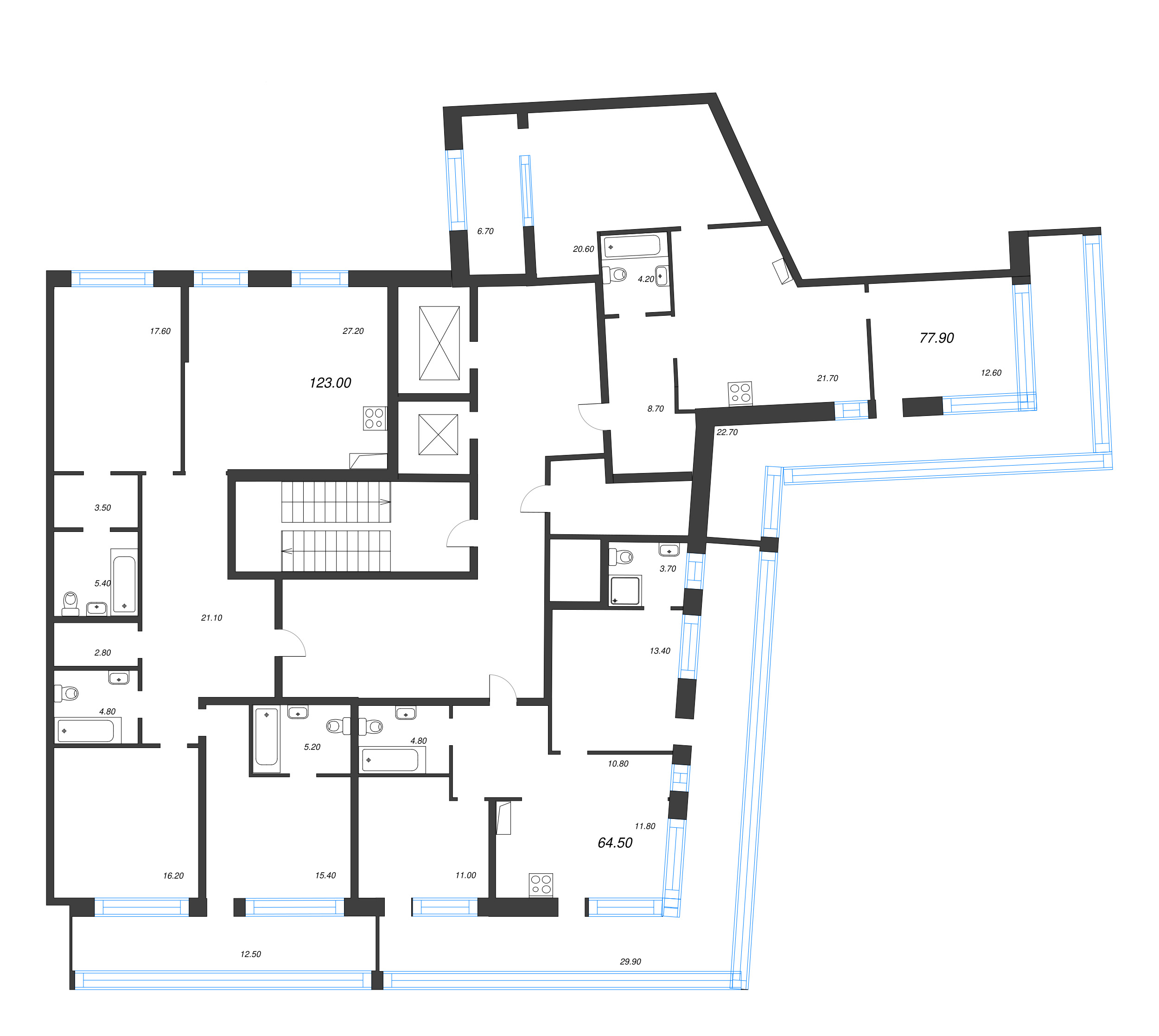 2-комнатная квартира, 64.5 м² в ЖК "ЛДМ" - планировка этажа