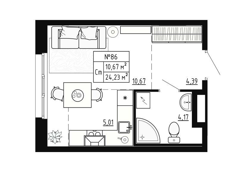 Квартира-студия, 24.23 м² - планировка, фото №1