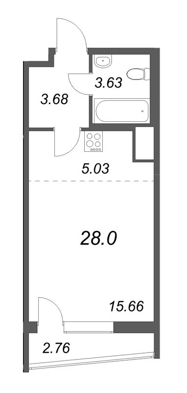 Квартира-студия, 28 м² - планировка, фото №1
