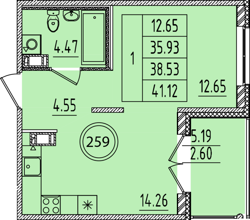 1-комнатная квартира, 35.93 м² в ЖК "Образцовый квартал 14" - планировка, фото №1