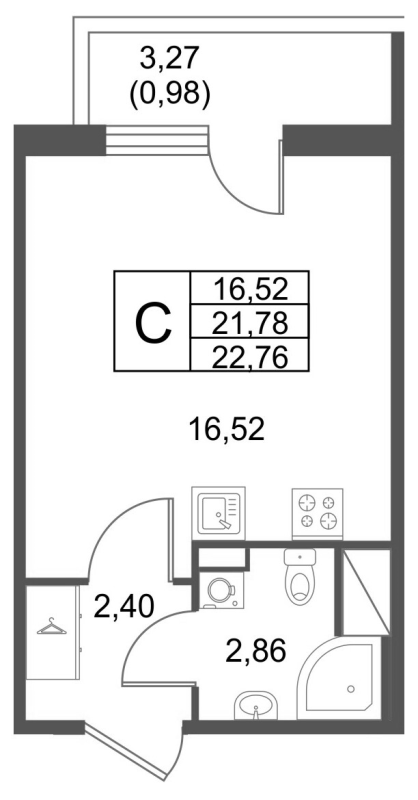 Квартира-студия, 22.76 м² в ЖК "Лето" - планировка, фото №1