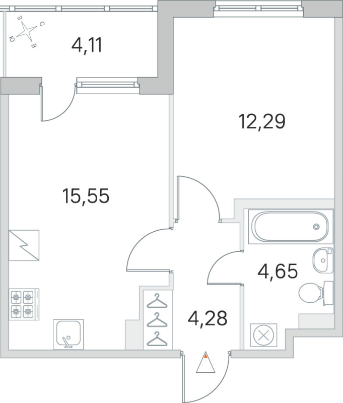 2-комнатная (Евро) квартира, 36.77 м² в ЖК "ЮгТаун" - планировка, фото №1