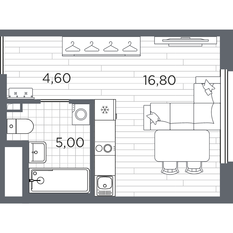 Квартира-студия, 26.4 м² в ЖК "PLUS Пулковский" - планировка, фото №1