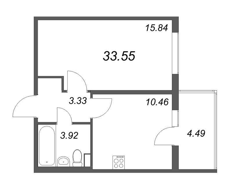 1-комнатная квартира, 33.55 м² в ЖК "Любоград" - планировка, фото №1