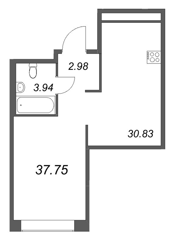 Квартира-студия, 37.75 м² в ЖК "Avant" - планировка, фото №1