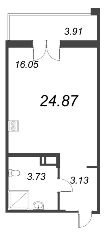 Квартира-студия, 24.87 м² в ЖК "Рождественский квартал" - планировка, фото №1