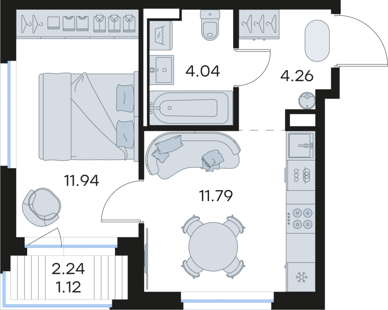 1-комнатная квартира, 33.15 м² в ЖК "Новоселье" - планировка, фото №1